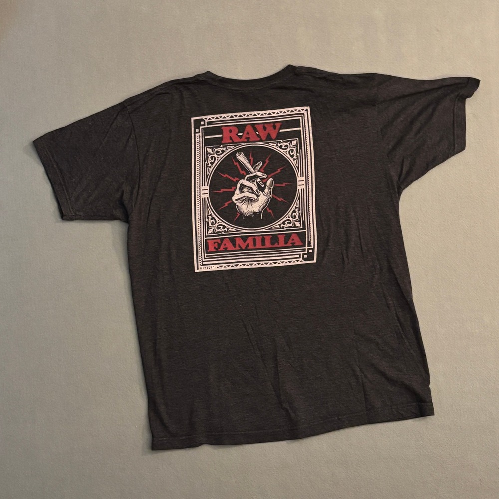 Tultex Raw Familia T-Shirt Mens L Charcoal Gray Cotton Weed Joint Rolling Papers